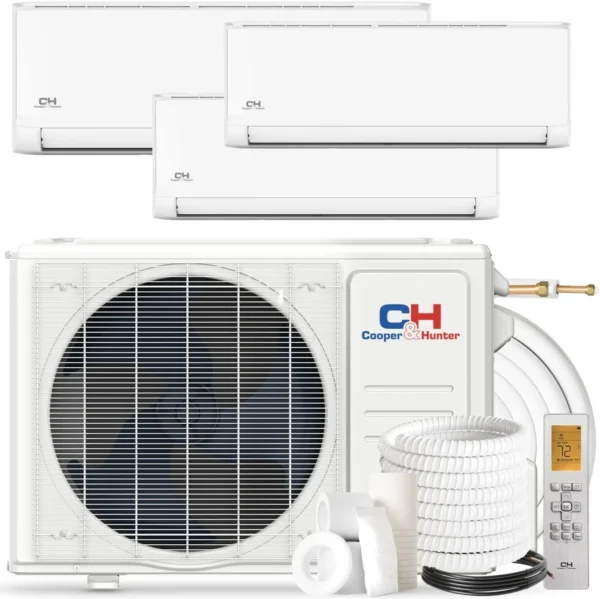 3 Zone 6k+6k+18k Wall Mount OLIVIA Series Ductless Mini Split A/C and Heat Pump with 25ft Installation Kits – Wi-Fi Adapter Included