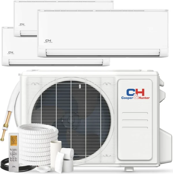 3 Zone 9k+9k+9k Wall Mounts Ductless Mini Split with Installation Kits, 24.6 SEER 2.3 Ton Tri Zone Air Conditioner System Wi-Fi Adapter Included