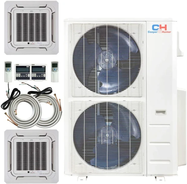 48,000 BTU 2 Zone 18k+24k Ceiling Cassette with Installation Kits, Sophia Series 21.5 SEER 4 TON Dual Zone Ductless Multi Mini Split Air Conditioners