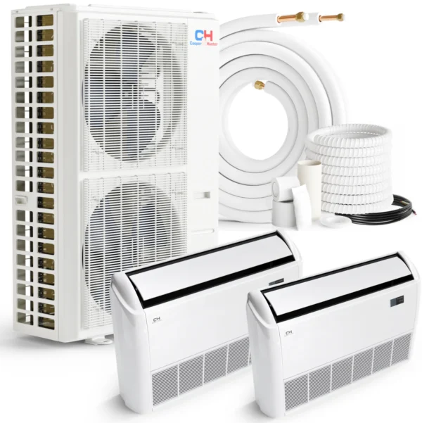 48,000 BTU 2 Zone 18k+24k Universal Floor/Ceiling with Installation Kits, Sophia Series 21.5 SEER 4 TON Dual Zone Ductless Multi Mini Split AC System