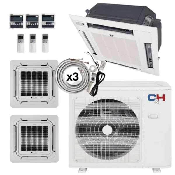 48,000 BTU 3 Zone 12k+12k+24k Ceiling Cassettes with Installation Kits, Sophia Series 21.5 Seer 4 Ton Tri Zone Ductless Multi Mini Split Air Conditioner