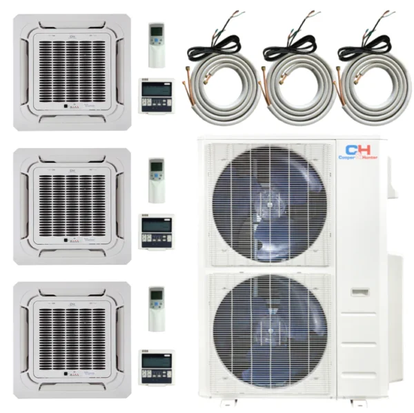 48,000 BTU 3 Zone 12k+18k+24k Ceiling Cassettes with Installation Kits, Sophia Series 21.5 Seer 4 Ton Tri Zone Ductless Multi Mini Split Air Conditioner