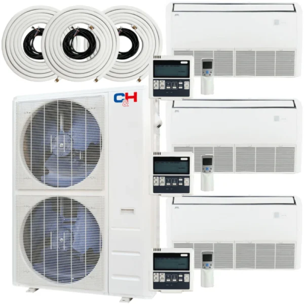 48,000 BTU 3 Zone 18k+18k+18k with Installation Kits, Sophia Series 21.5 SEER 4 Ton Universal Floor/Ceiling Tri Zone Ductless Multi Mini Split Air Conditioner