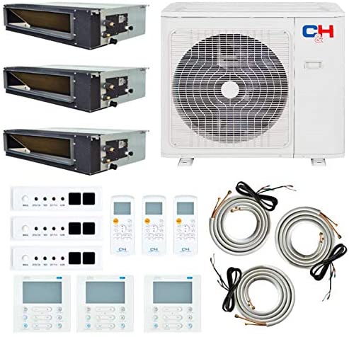 48,000 BTU 3 Zone 9k+12k+24k Concealed Duct with Installation Kits, Sophia Series 21.5 SEER 4 Ton Tri Zone Slim Duct AC System