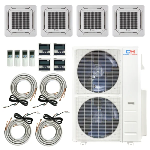 48,000 BTU 4 Zone 12k+12k+18k+18k Ceiling Cassette Ductless Mini Split with Installation Kits, Sophia Series 21.5 SEER 4 Ton Quad Zone Multi Zone Air Conditioner System