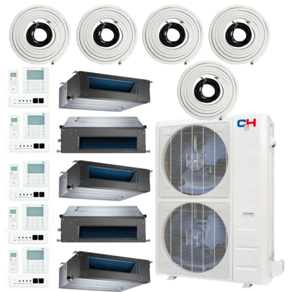 48,000 BTU 5 Zone 9k+9k+9k+18k+18k Concealed Duct Mini Split with Installation Kits, Sophia Series 21.5 SEER 4 Ton Penta Zone Five Zone Slim Duct Air Conditioners
