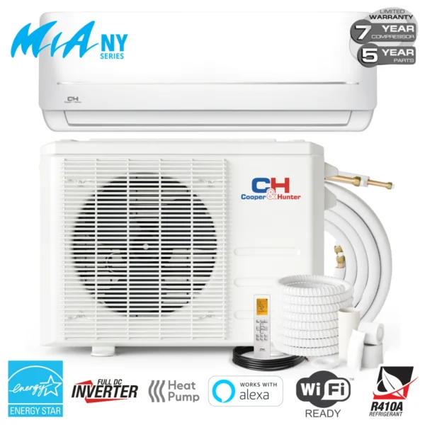 Cooper & Hunter 24,000 BTU 230V 21 SEER Ductless Mini Split Air Conditioner WiFi Ready Heat Pump 2 TON, Olivia Series + Installation Kit Option Wi-Fi Adapter Included