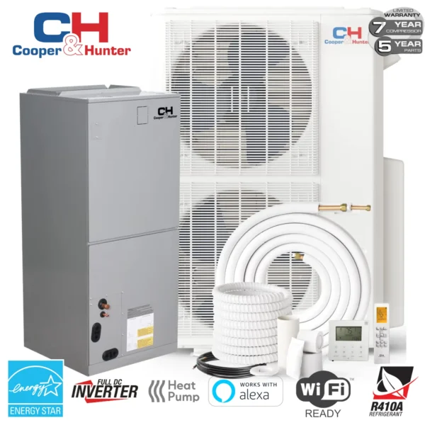Cooper&Hunter 60,000 BTU 5 TON 17 SEER Heat Pump Split System with Multi Position Air Handler Unit Including 25ft Installation Kit