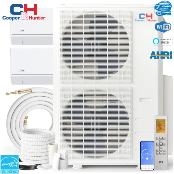 Cooper&Hunter Astoria Series 48,000 BTU Dual Zone with 24000 24000 BTU Wall Mount Handlers Ductless Mini Split A/C and Heater with Installation Kits